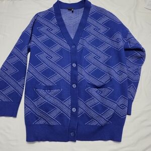 Icône Simons Vision Geometric Knit Cardigan Blue White Button Front Size Large